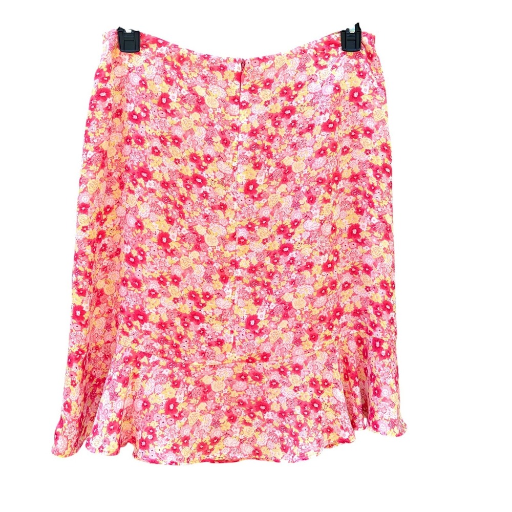 Womens 12 Skirt Pink Floral Ruffle Hem Midi Colorful Cottagecore Y2K Coquette